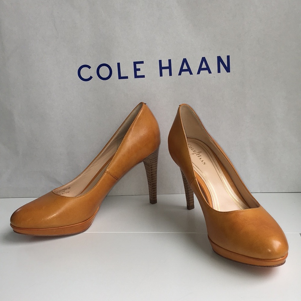 Cole Haan Tan Leather Platform Pumps